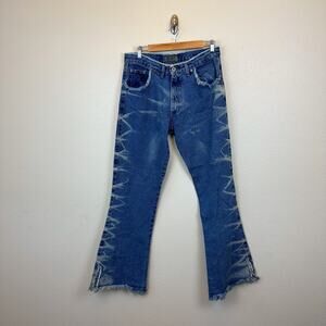 Mythos Vintage Y2K Flare Wide Leg Slits Distressed 90s Jeans Sz 32
